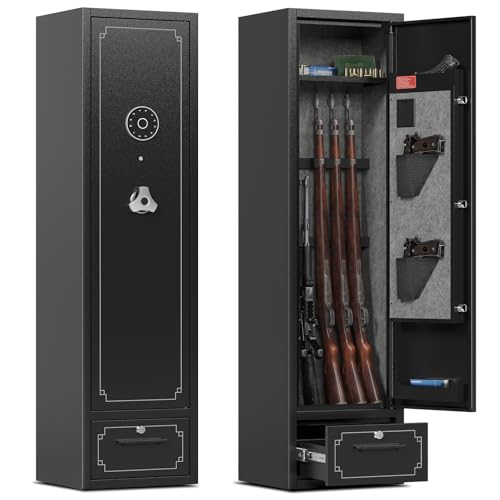 6 Gun Safe,Gun Safe for Rifles and Pistols,Gun Cabinet for Rifles and Shotguns with Drawer,Electronic Rifle Safe,Gun Safes & Cabinets with LED Light, Removable Shelf and Gun Rack (6-gun safe)
