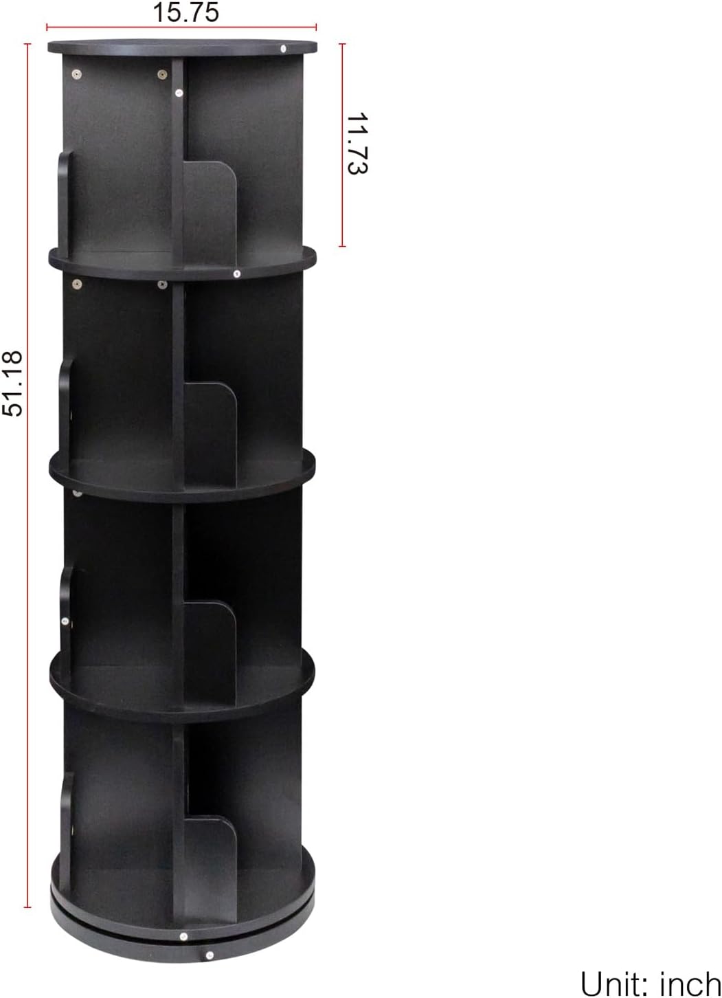 DMAITH Rotating Bookshelf, 360° Display Corner Bookcase for Small Space, 4 Tier Floor Standing Bookshelf Storage Rack, Wood Bookshelf Organizer for Kids' Room, Study Room, Bedroom, Black