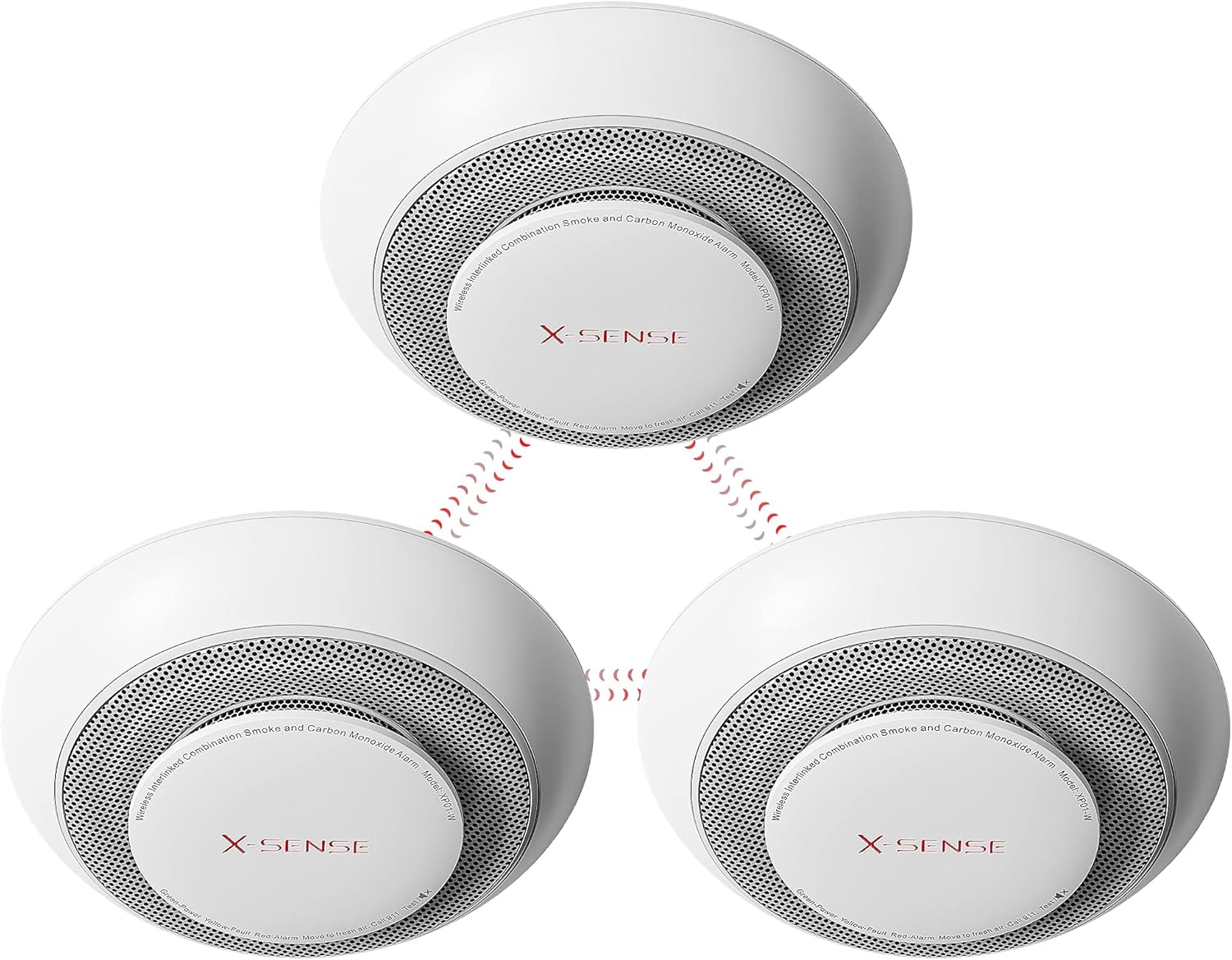 X-Sense 10 Years Battery Wireless Interconnected Combination Smoke and Carbon Monoxide Detector Alarm with Over 820 ft Transmission Range, Large Silence Button, XP01-W, 3-Pack