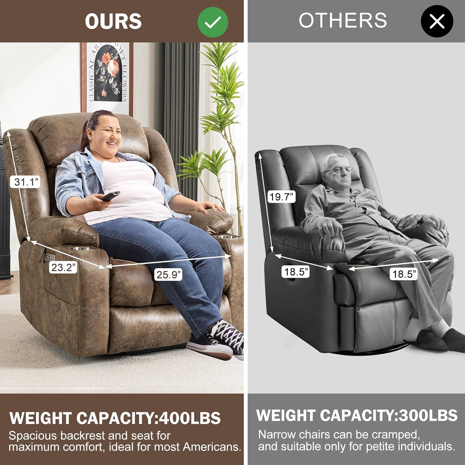 Extra Large Power Lift Chairs Recliners for Elderly with Heated and Massage, Overstuffed Lift Chairs, Breathable Leather, USB-A and USB-C, Cup Holder, Side Pocket, 1PC, Light Brown