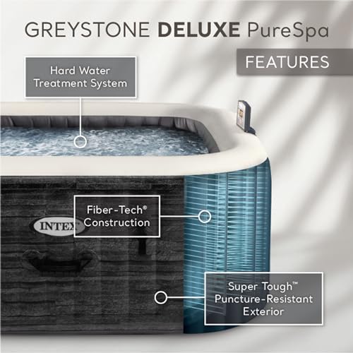 INTEX 28451EP PureSpa Greystone Deluxe Spa Set: Includes Energy Efficient Spa Cover and Wireless Control Panel – Spa Control App – Built-in FastFill Inflation System – 6 Person Capacity – 77