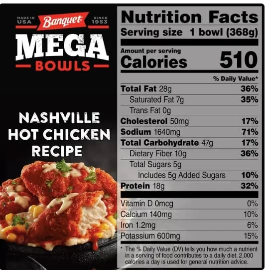 Banquet Mega Bowls Nashville Hot Fried Chicken Frozen Meal, 13 oz - Pack of 8