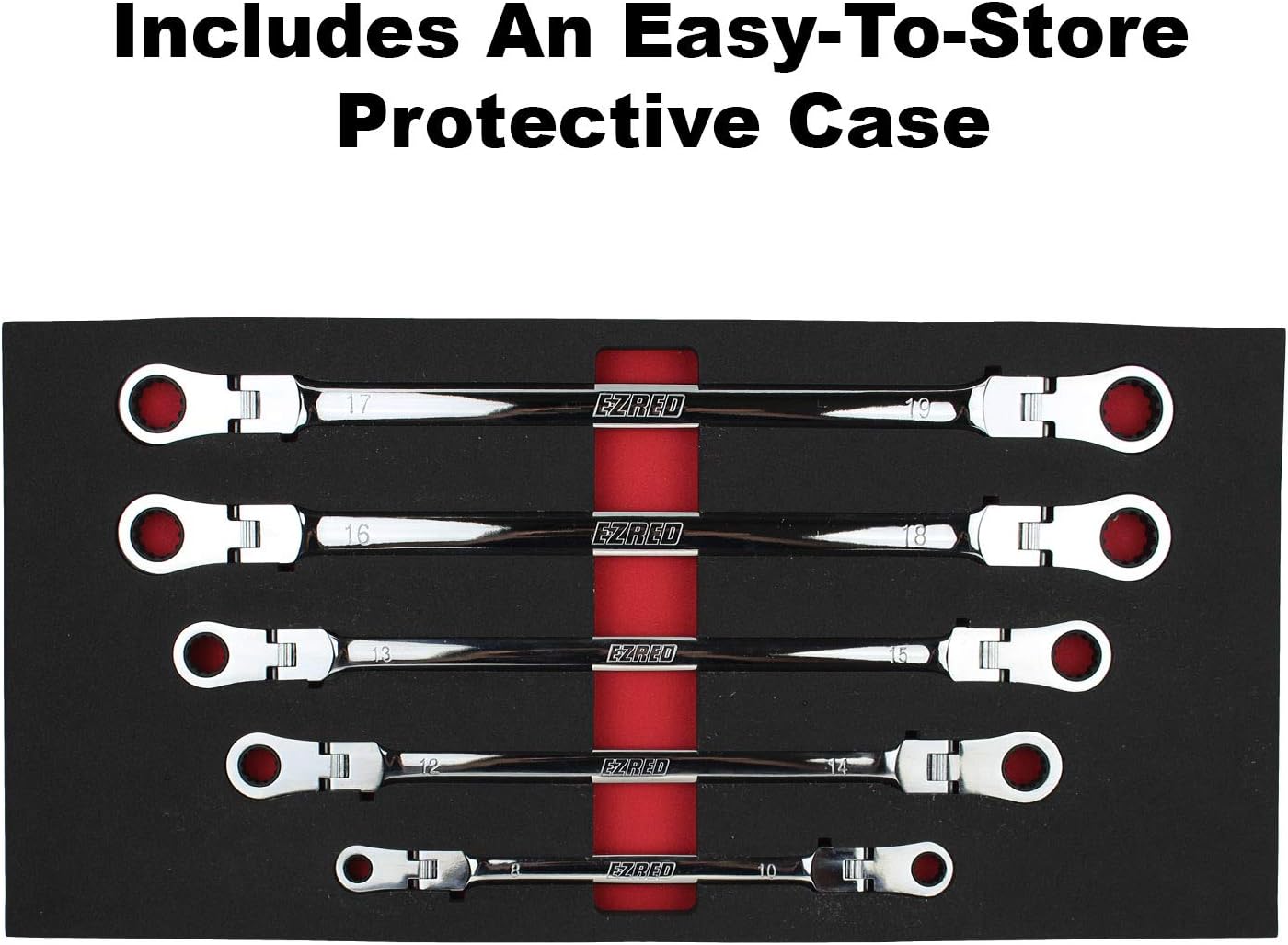 E-Z Red NR5M 5 pc Extra Long Flex Head Ratcheting Wrench Set