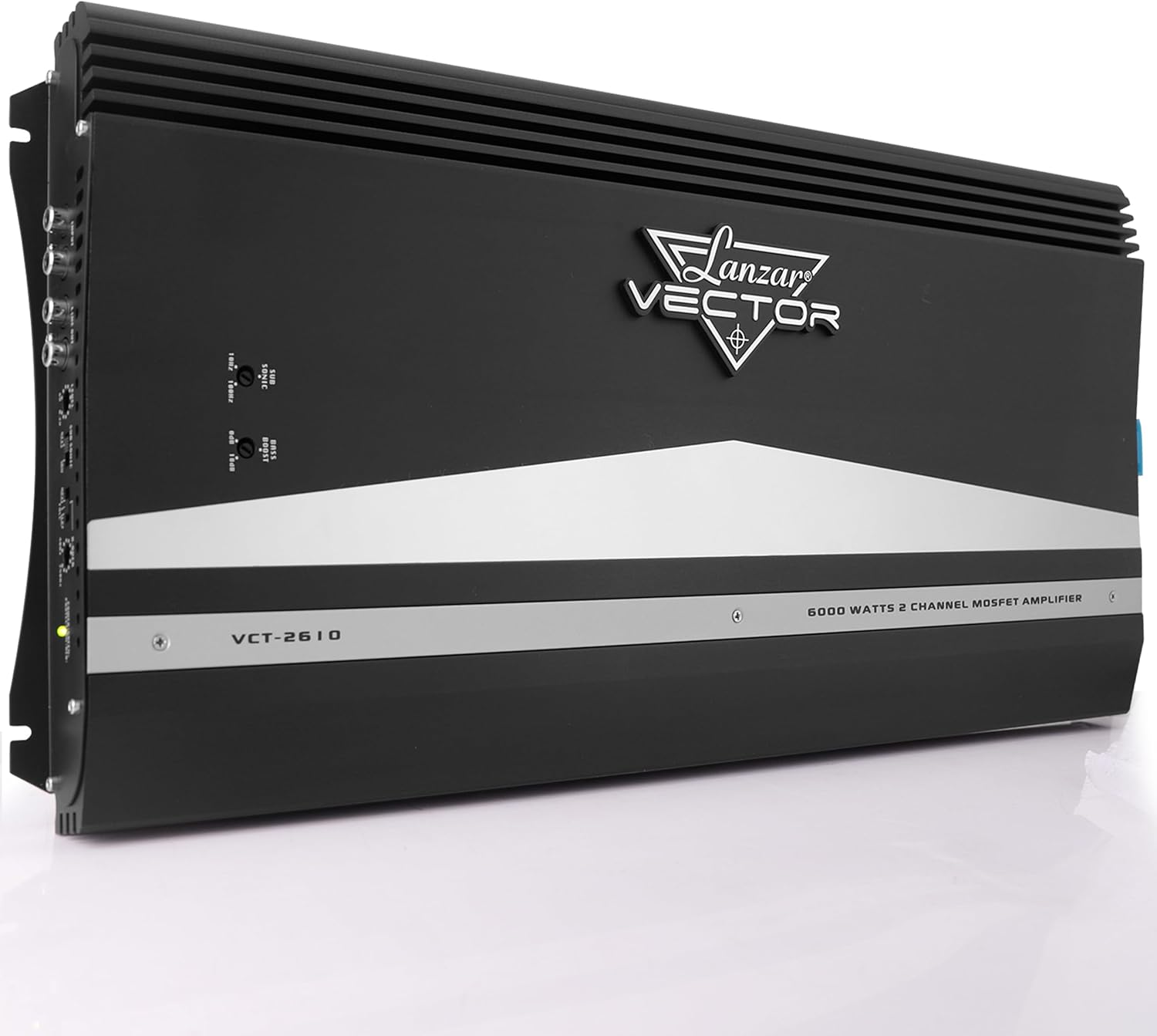 Lanzar 2-Channel High Power MOSFET Amplifier - Slim 6000 Watt Bridgeable Mono Stereo 2 Channel Car Audio Amplifier w/Crossover Frequency and Bass Boost Control, RCA Input and Line Output - VCT2610.5