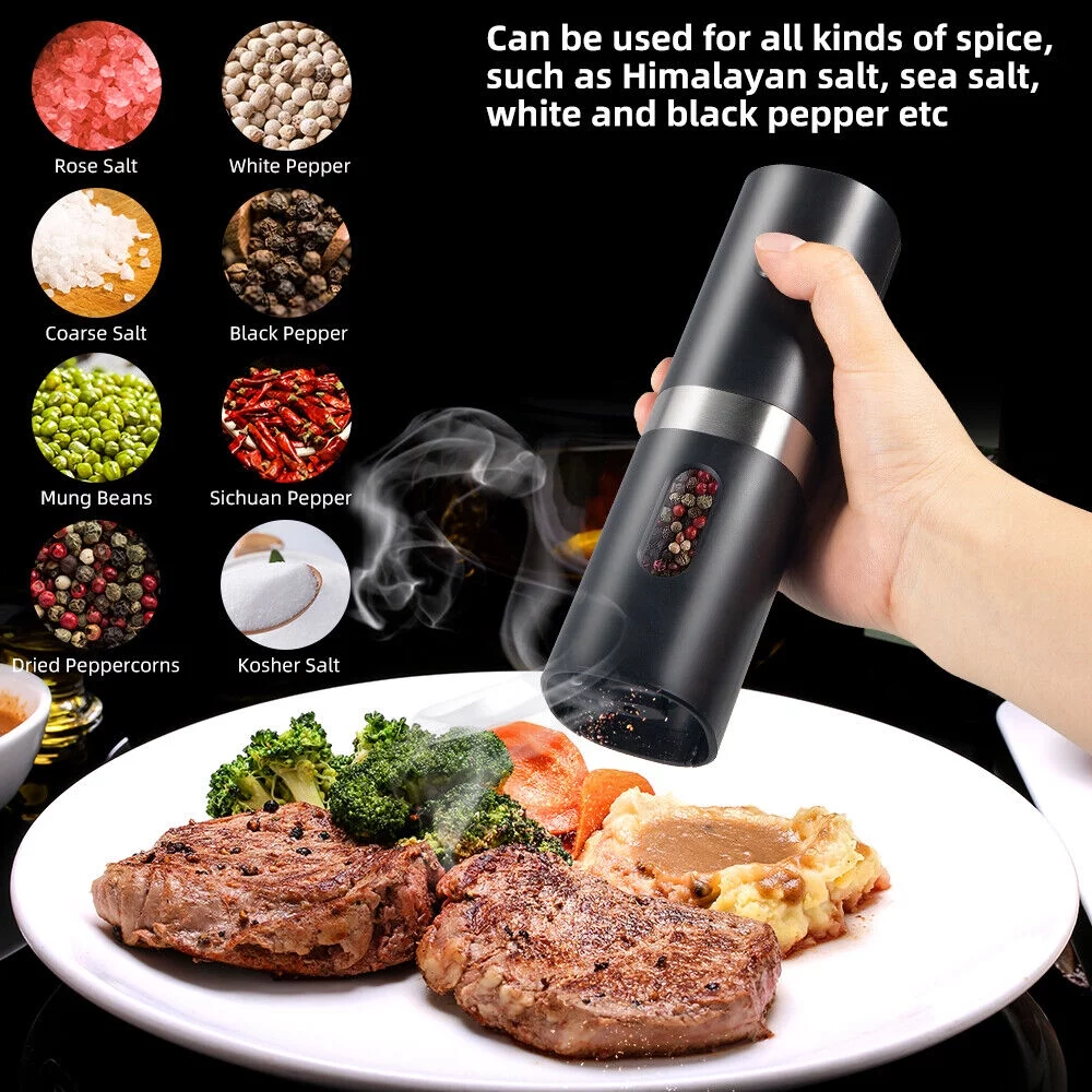 Rechargeable Electric Salt and Pepper Grinder Duo by JahyShow - Set of 2 with Adjustable Coarseness