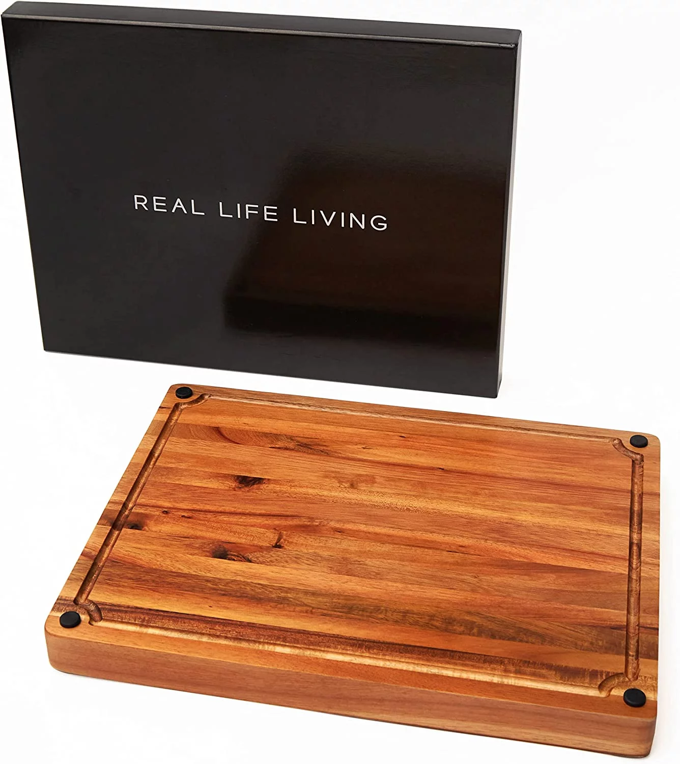 Real Life Living Premium 2-in-1 Acacia Wood Cutting Board Butcher Block, Chopping Board & Charcuterie Board - Wood Cutting Boards for Kitchen