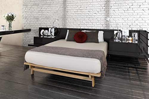 Ekko Platform Bed - Queen Bed Frame - Unfinished Wood Bed Frame - Natural, Minimalist Bed - Floating Bed Design - Easy Assembly, No Box Spring Needed - Solid Wood Queen Platform Bed