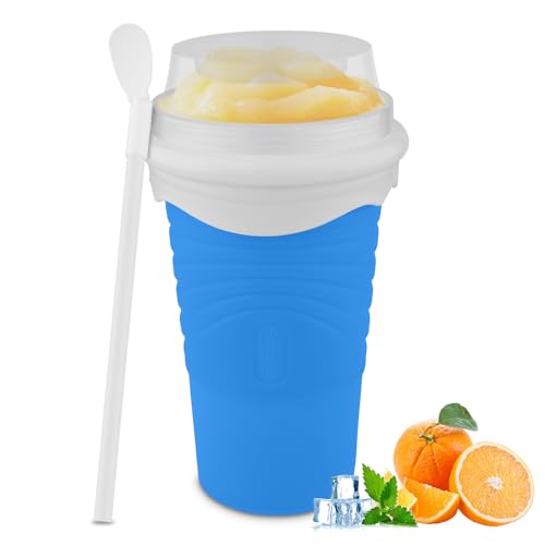 Slushie Maker Cup - DIY Magic Slushy Maker Squeeze Cup, Portable Smoothie Squeeze Cup for Juices, Milk and Ice Cream Make, Double Layers Silica Cup with Lid & Straw for Friends, Family Gifts (Pink)