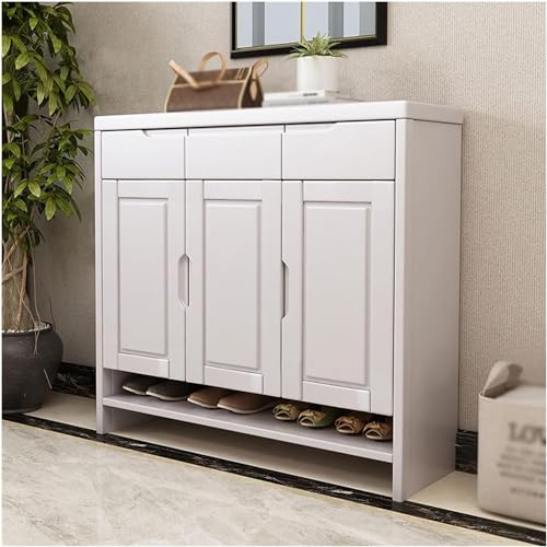Shoe Storage Cabinet Entrance Shoe Cabinet with 3 Storage Drawers Home Living Room Corridor Solid Wood Shoe Cabinet Storage Cabinet Shoe Cabinet for Entryway(A)