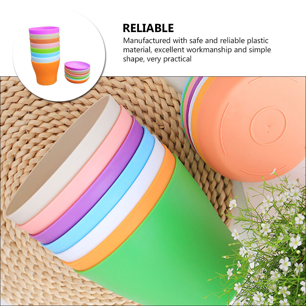 8pcs Plastic Flower Pot Flower Holder Flower Bonsai Pot Round Flower Pot with Tray