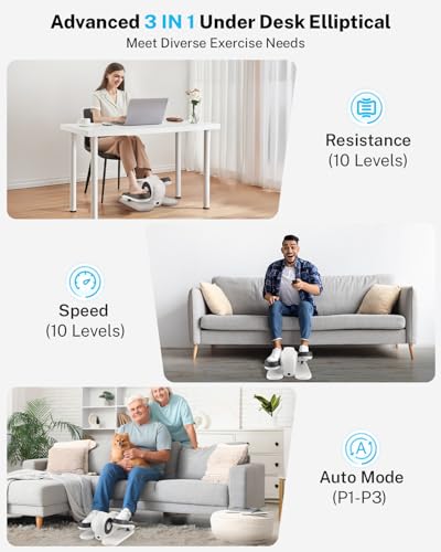 Gonex Under Desk Elliptical Exercise Machine, Leg Exerciser While Sitting for Seniors, 3-in-1 Mini Seated Pedal Exerciser as Seen on TV, 10 Resistance Levels, Manual/Auto Mode Mode for Home Office