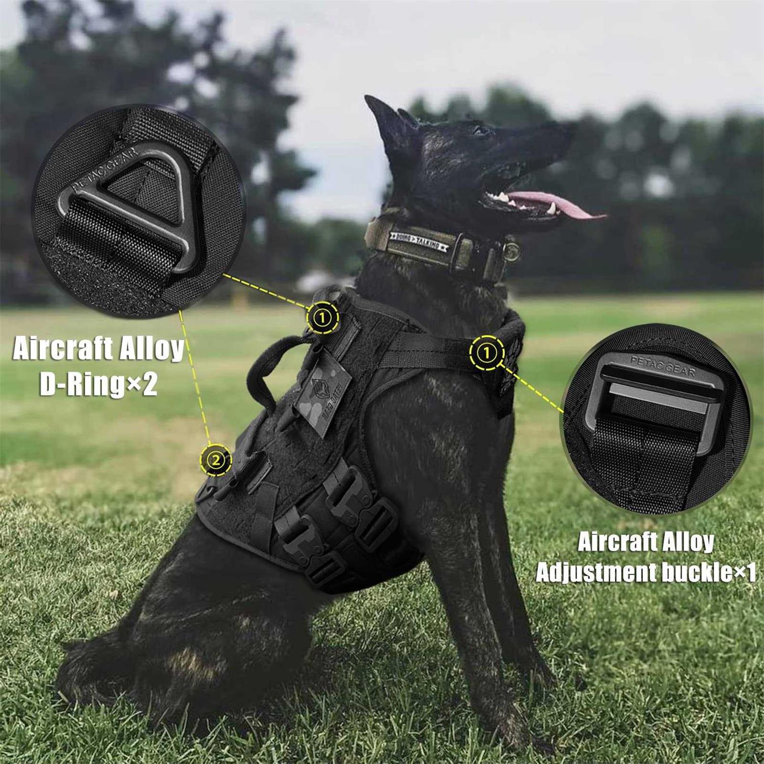 PETAC GEAR Tactical Dog Harness K9 Dog Training Vest Adjustable Padded Police Service Dog Working MOLLE Vests for Large Medium Dogs Mals GSD Lab - Pet Supplies online store