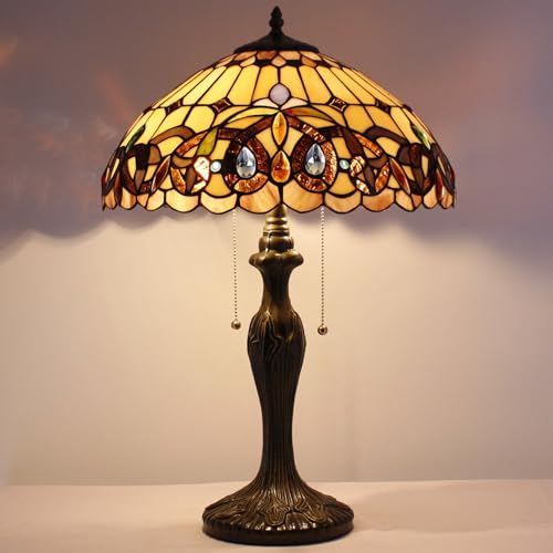 WERFACTORY Tiffany Style Table Lamp Colorful Stained Glass Serenity Victorian Bedside Lamp16X16X24 Inches Desk Light Metal Base Decor Bedroom Living Room Home Office S021 Series