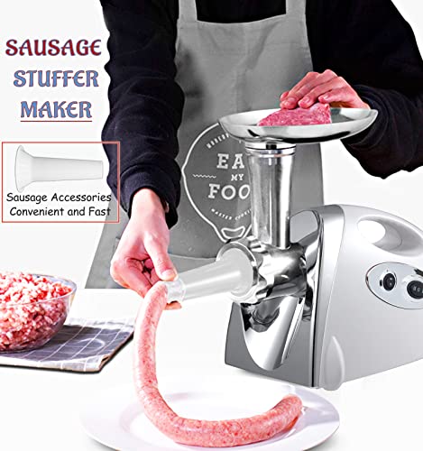 Electric Meat Grinder, Heavy Duty Meat Grinders 2800W, Stainless Sausage Maker Meat Mincer Machine with Blade, 3 Plates, Sausage Stuffer Tube and Kubbe Kit for Home Kitchen Use (Handle-White)