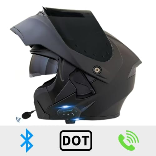 Motorcycle Bluetooth Modular Helmet, DOT Approved Flip Up Full Face Motorcycle Dual Visor Helmet, with Dual Speakers and Microphone, for Adults Men and Women