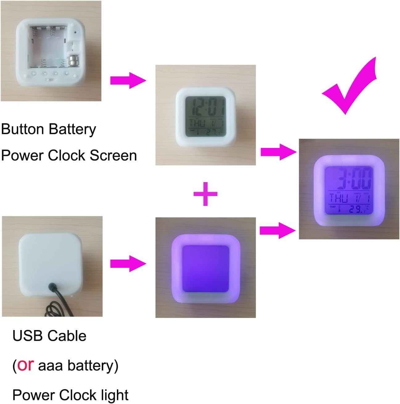 3 inch Small Size Mini LED Anime Digital Alarm Clock 7 Colorful Light Bedroom Decorations with Temperature,Date,Room Decor for Girl