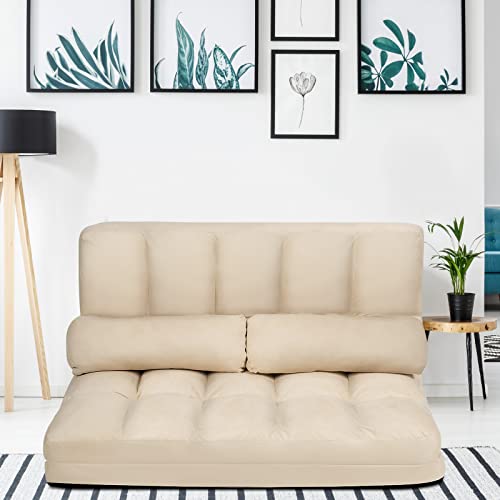 COSTWAY Floor Sofa Couch with 2 Pillows, Foldable 6-Position Adjustable Lazy Sofa bed Sleeper with Metal Frame, Soft Suede Fabric, Gaming Playing Lounge Recliner for Adults (Blue)