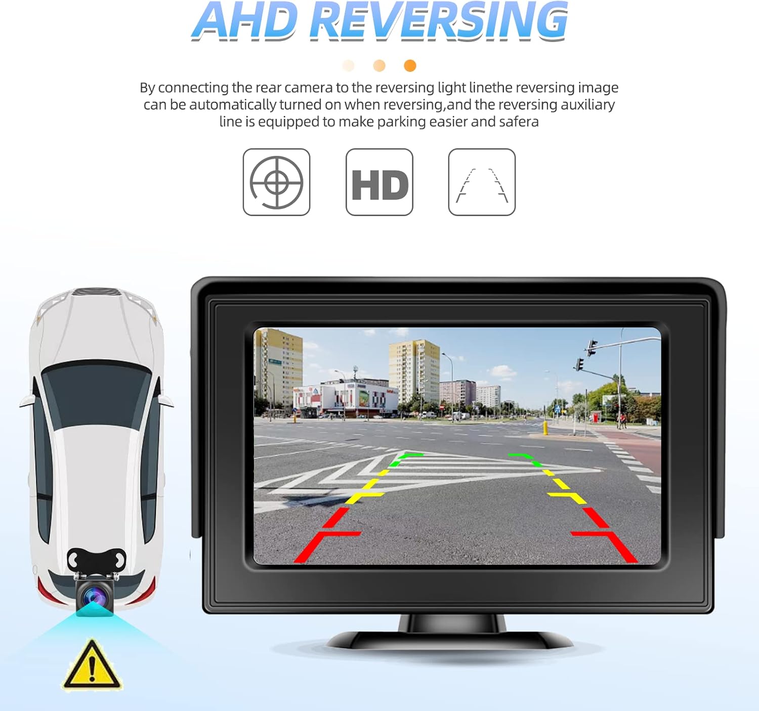 Wireless Backup Camera with Monitor Kit 4.3“ Reverse System HD 1080P Rear View Camera for Trucks, Van, Camping Car, SUV, Pickup, Waterproof Super Night Vision Grid Lines Reversing Automatic Display Pack of 2