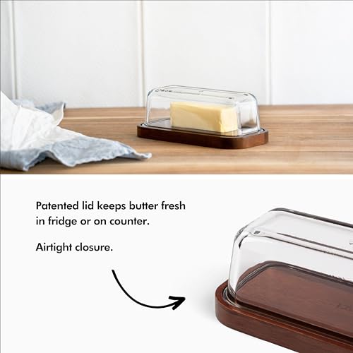 KIVY Glass butter dish with airtight lid that keeps butter soft - For countertop and refrigerator door shelf - Butter tray with lid fridge - Butter holder for counter - Covered butter dishes with lid