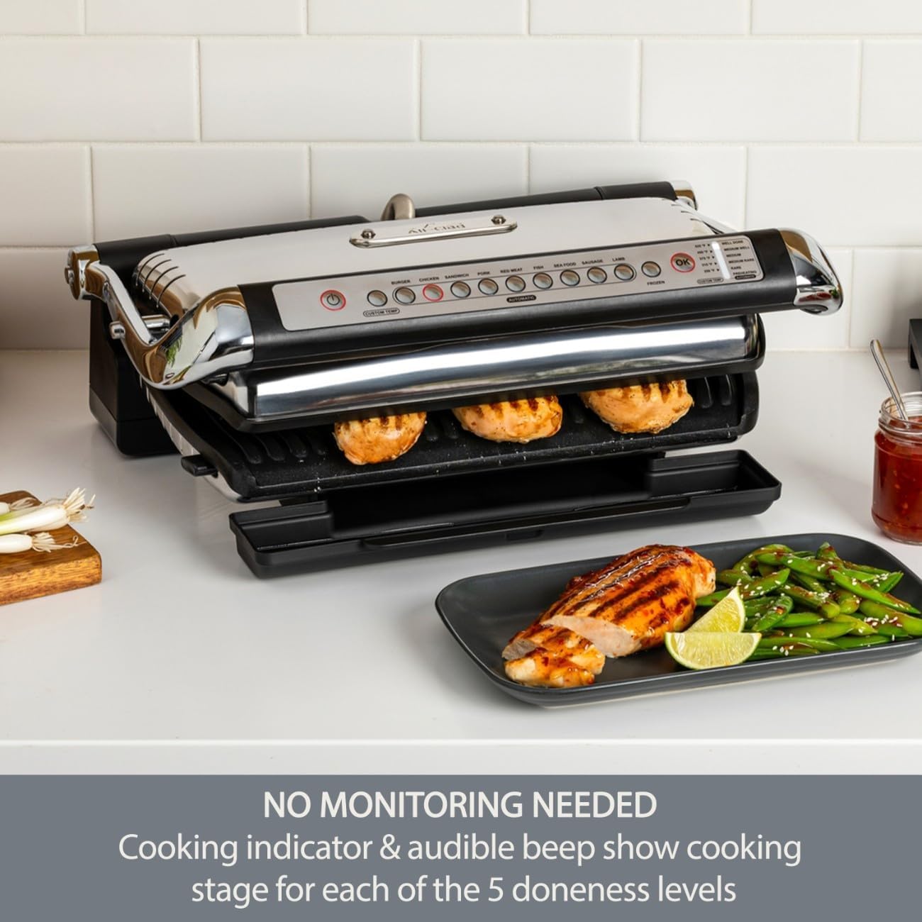 All-Clad AutoSense Stainless Steel Indoor Grill, Panini Press XL Automatic Cooking 1800 Watts Smokeless, Removable Plates, Dishwasher Safe