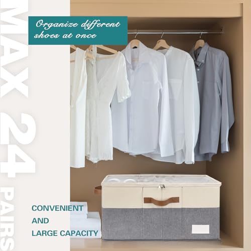 Shoe Organizer for Closet, Foldable Shoe Storage Bins with Clear Cover, Space Saving Shoes Holder with 4 Handles, Large Adjustable Shoe Box Storage Containers, Fits 8-16 Pairs, 1 Pack, Black