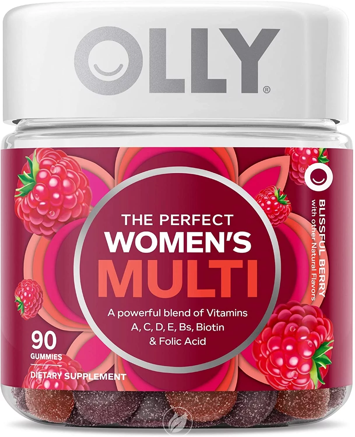 OLLY The Perfect Womens Gummy Multivitamin, 45 Day Supply (90 Gummies), Blissful Berry, Vitamins A, D, C, E, Biotin, Folic Acid, Chewable Supplement