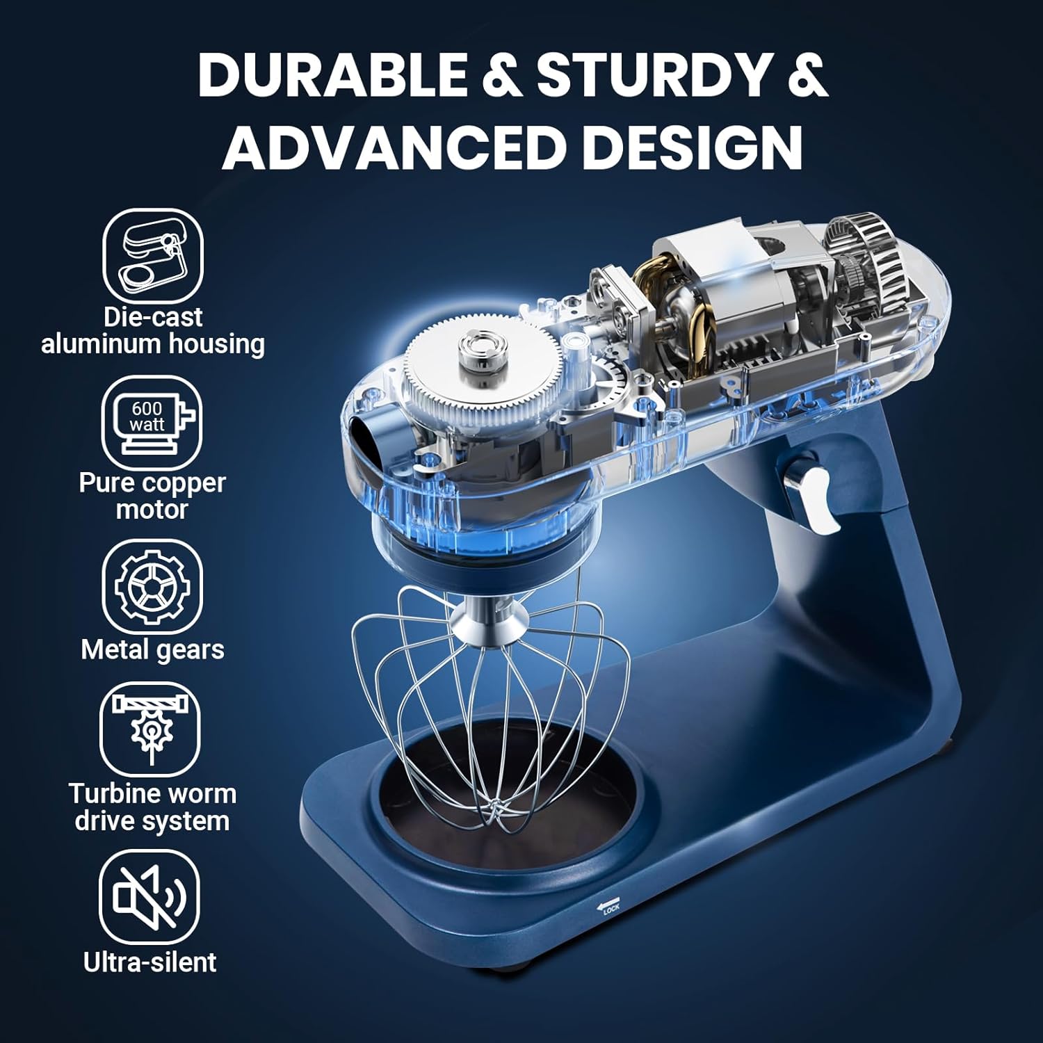 Stand Mixer: 6.5 Quart All Metal Mixer with LED Touch Display -600W 10-Speed Tilt-Head Mixer with Stainless Steel Bowl with Cover, Dough Hook, Beater, Egg Whisk