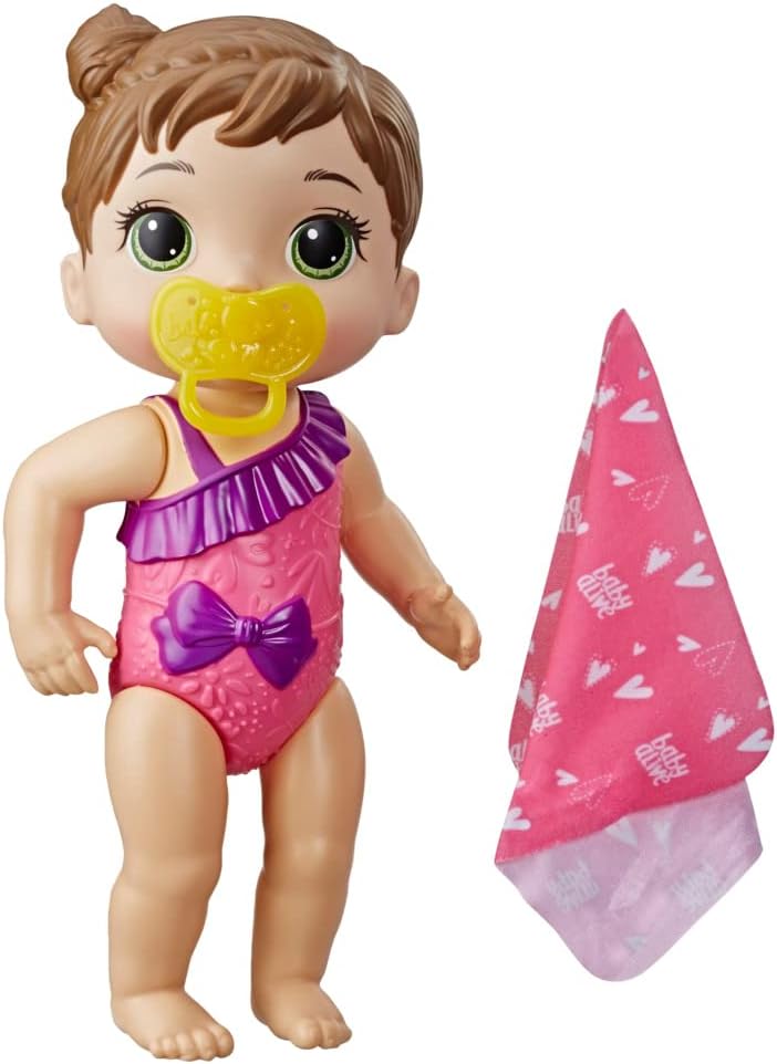 Baby Alive Splash'n Snuggle Baby Brown Hair Doll for Water Play, with Accessories