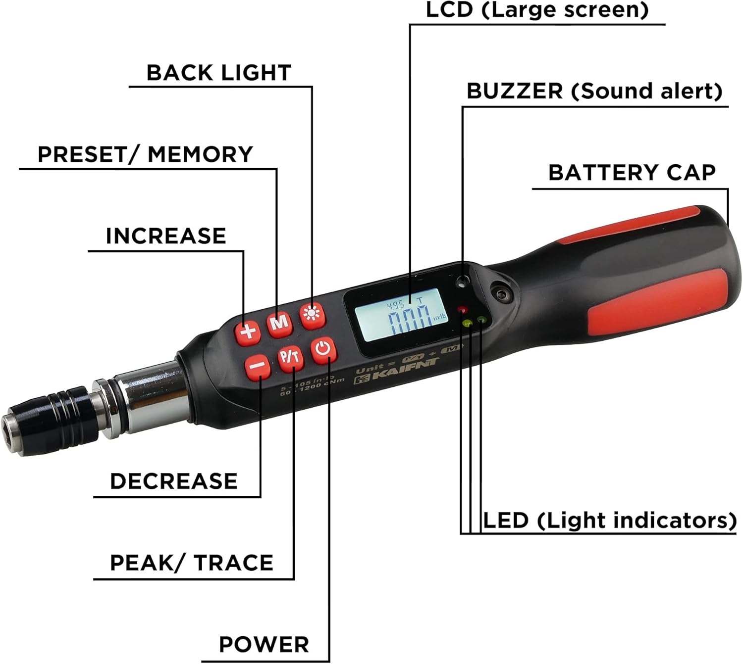 KAIFNT K551 Digital Torque Screwdriver/Wrench Set, 5 to 85 in·lbs, Buzzer/LED Flash Notification, Dual Direction