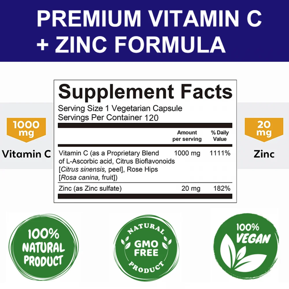 (2 PACK)Mulittea Vitamin C with Zinc Supplement Capsules,Immune Support & Powerful Antioxidant Non-GMO, 240 Veggie Capsules