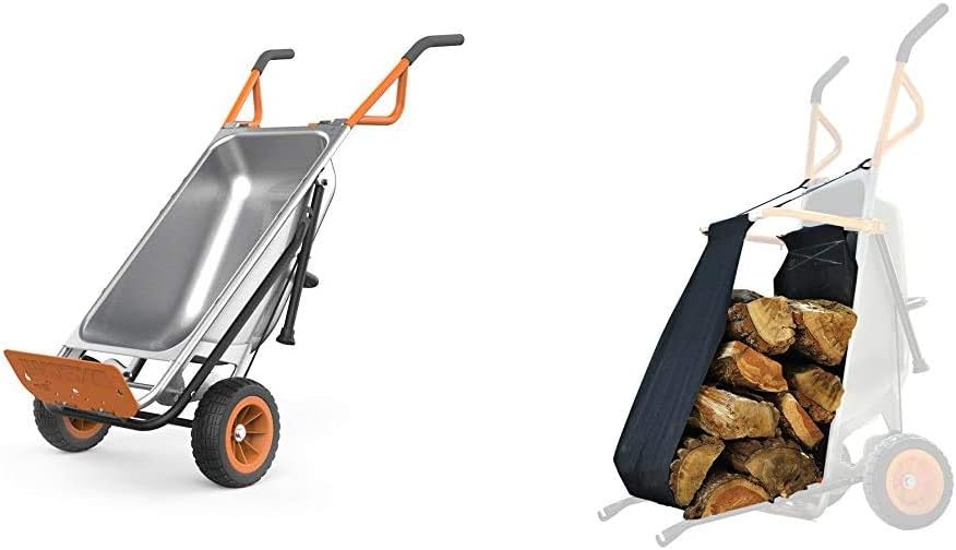 WORX Aerocart 8-in-1 Wheelbarrow / Yard Cart / Dolly & WA0232 Aerocart Wheelbarrow Firewood Carrier, Orange