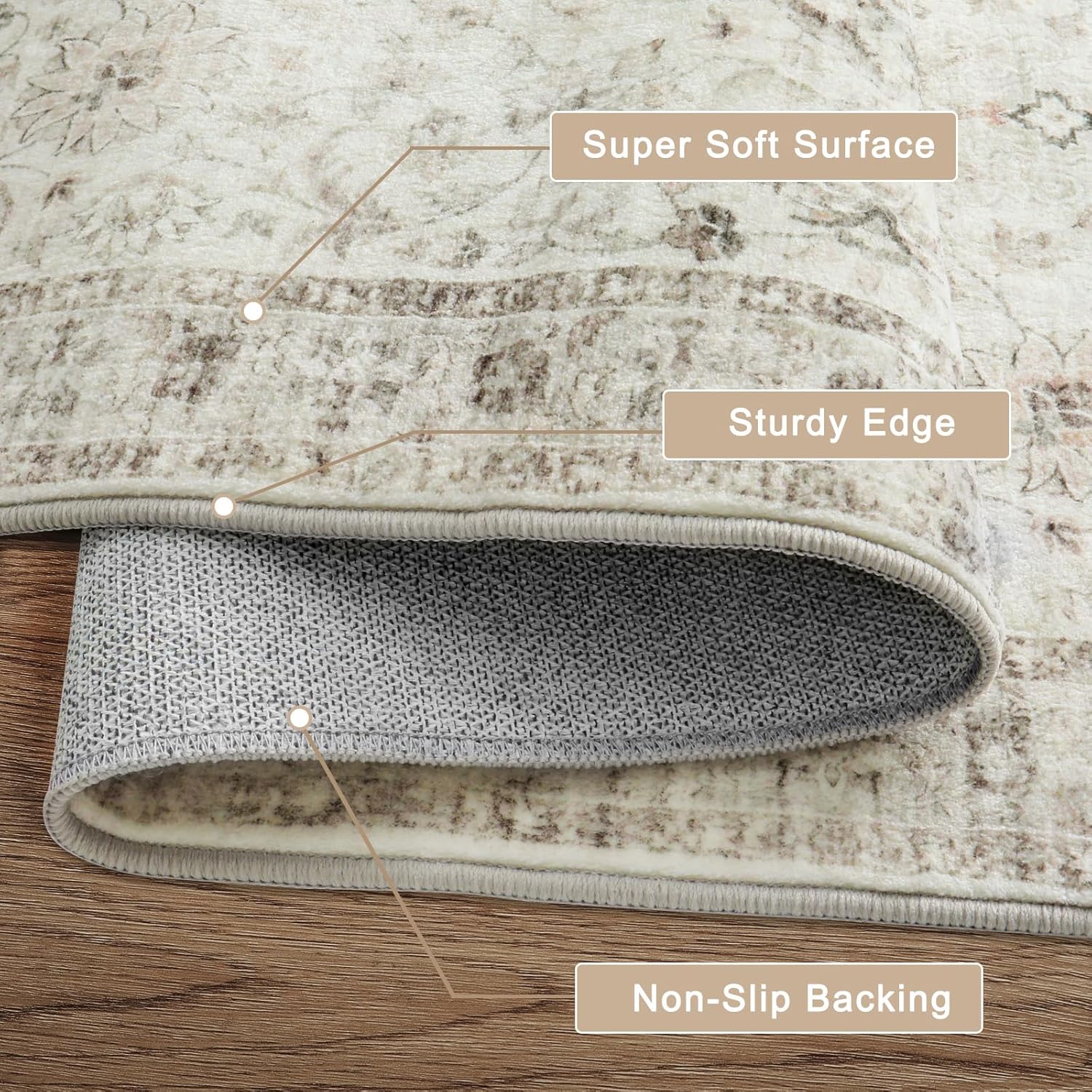 LIVEBOX Machine Washable Area Rugs 8x10 - Large Farmhouse Rugs for Living Room Oriental Rug for Bedroom, Non-Slip Retro Medallion Carpet Print Distressed Rug for Dining Room Guest Room Office, Taupe