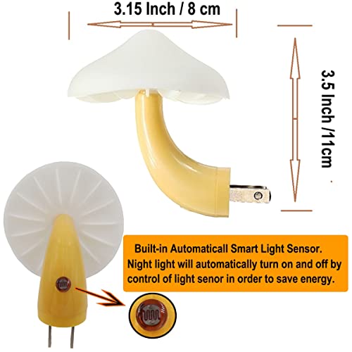 AUSAYE 4 Pack Plug in Night Light, Mushroom Light LED Nightlights for Kids, Adults, Bedroom, Bathroom,Hallway, Stairs, Kitchen White