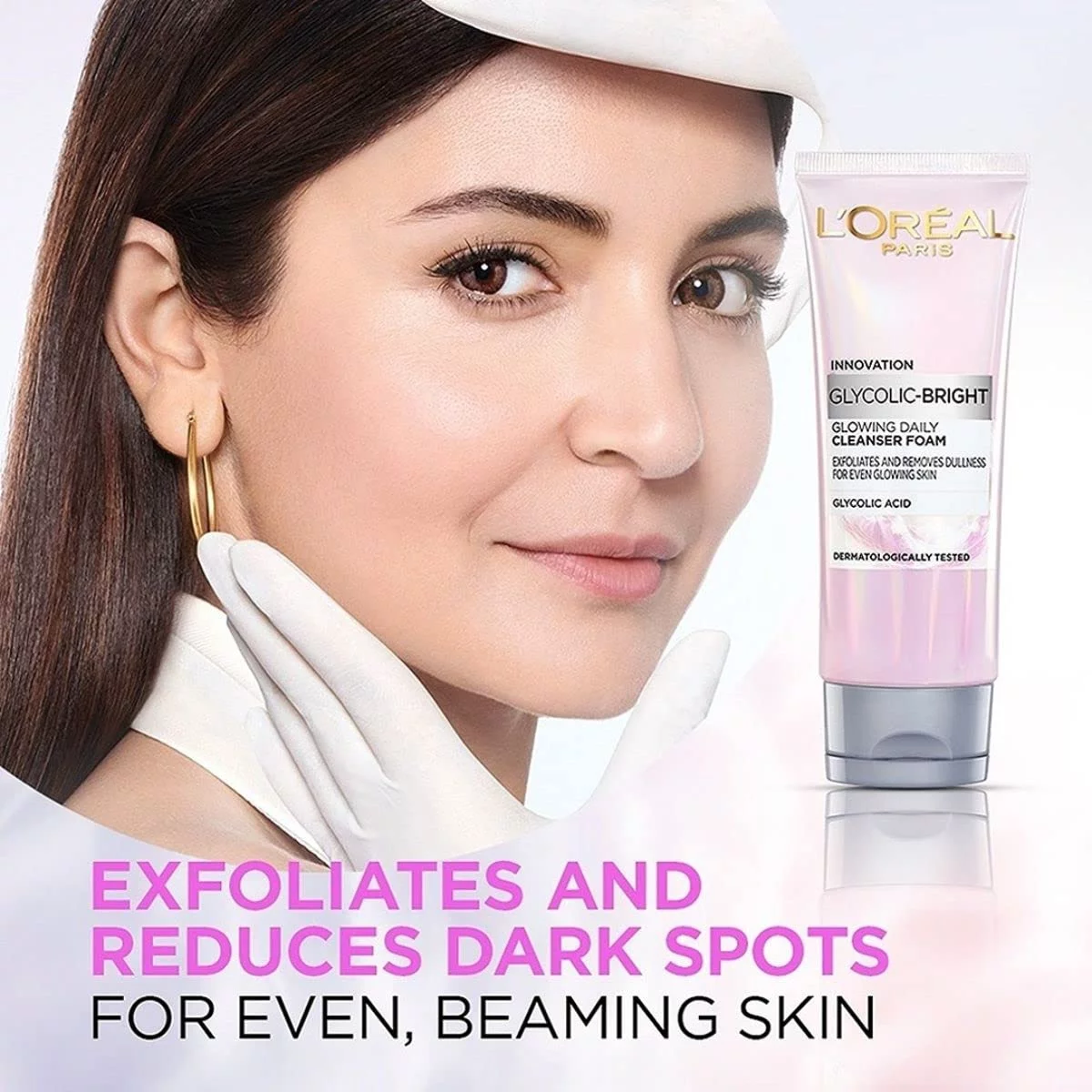 L,Oreal Paris Glycolic Bright Daily Foaming Face Cleanser, 100Ml | Glycolic Acid Face Wash For Dull Skin | Daily Glowing Facial Cleanser