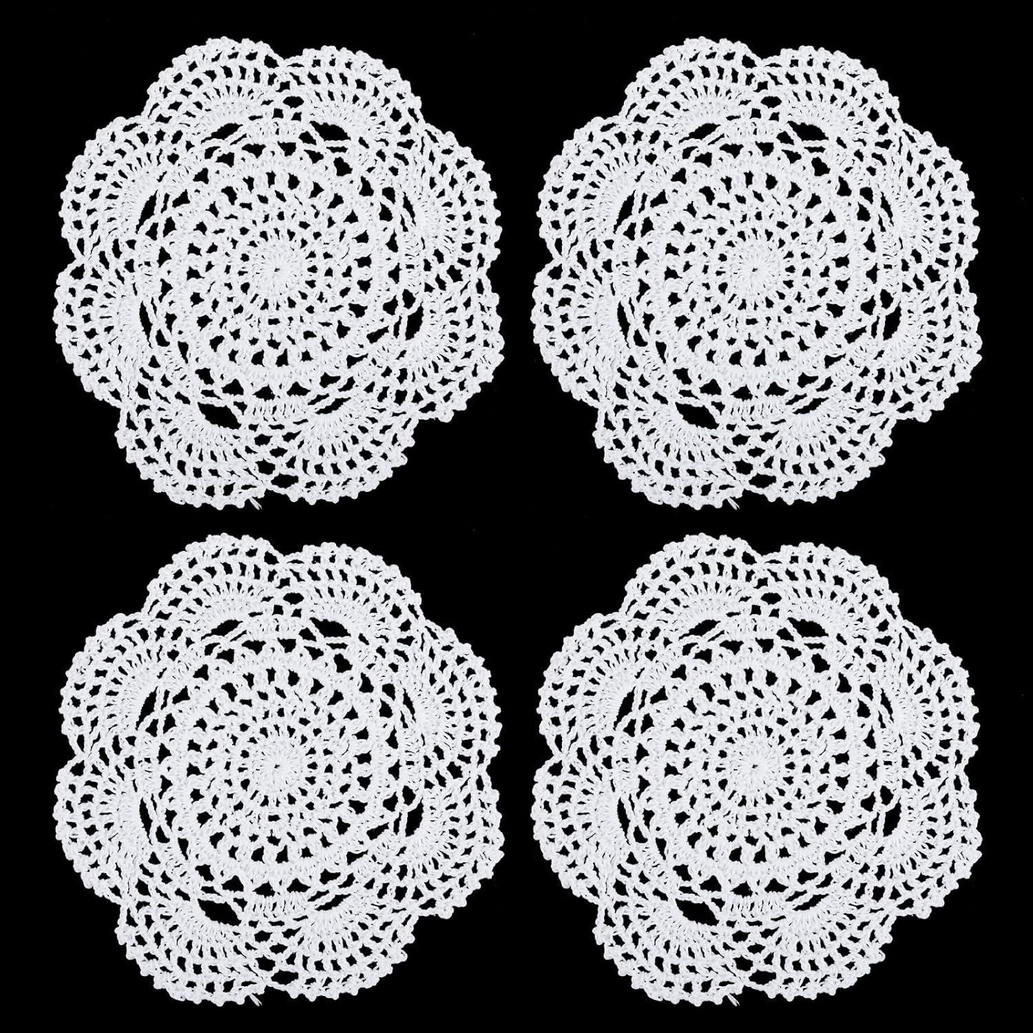 4 Pcs Lace Cotton Doilies Round Crochet Table Placemats Handmade Dining Plate Mat Countertop Woven Hot Pad Kitchen Table Decoration for Party Wedding Decor Christmas Hot Dishes