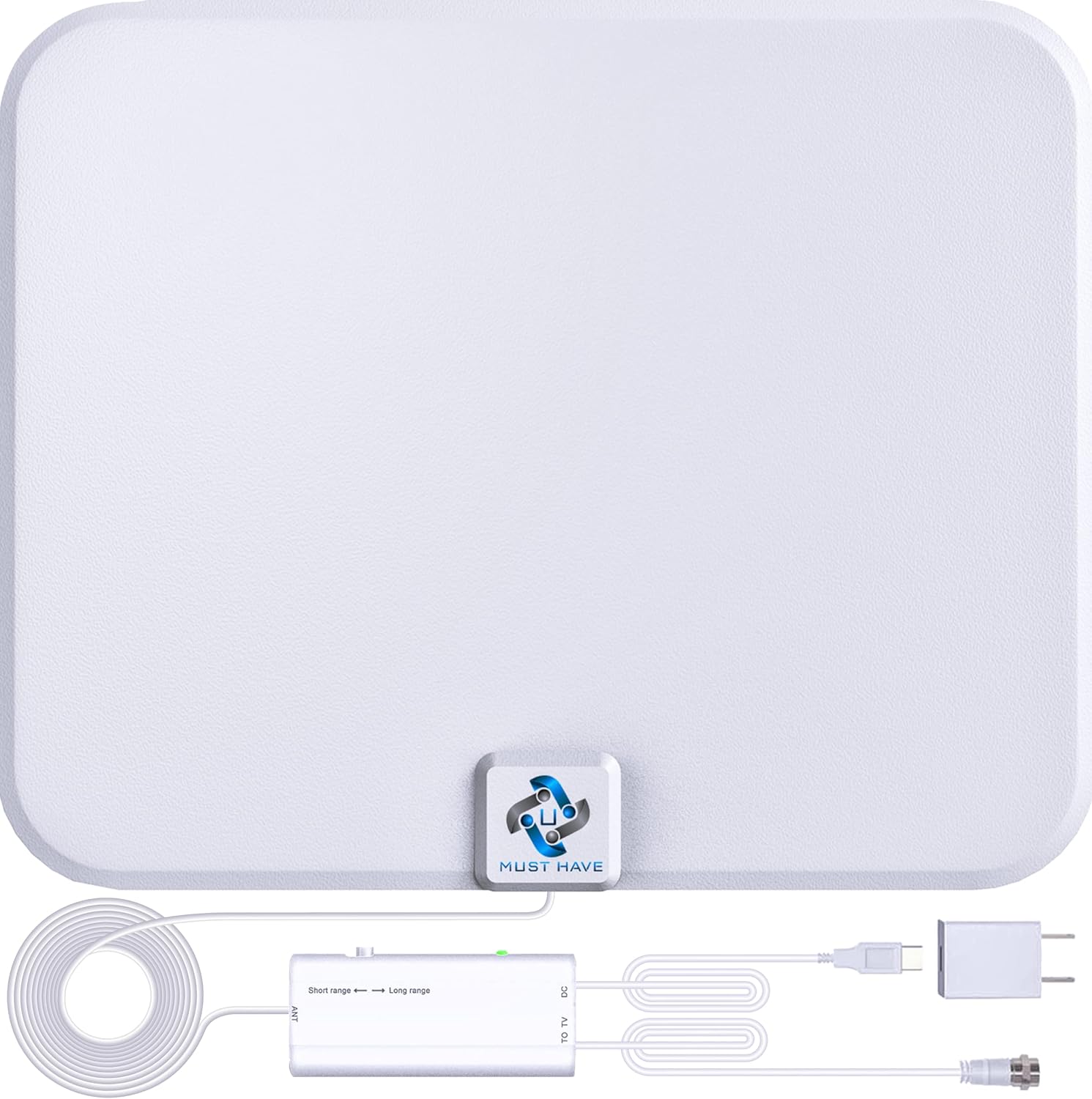 U MUST HAVE Amplified HD Digital TV Antenna Long 250+ Miles Range - Support 4K 8K 1080p Fire tv Stick and All TV's - Indoor Smart Switch Amplifier Signal Booster -18ft Coax HDTV Cable/AC Adapter Pack of 2