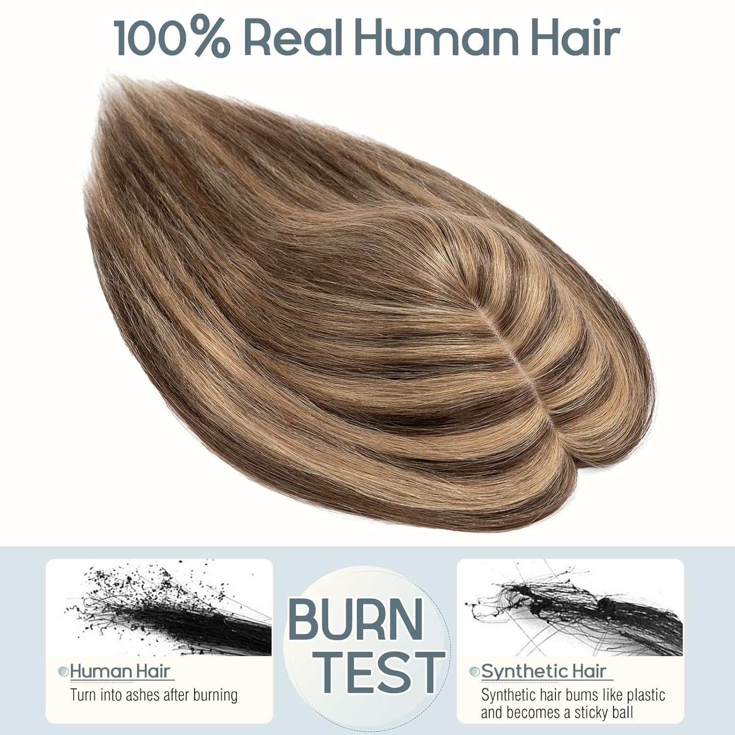 Rich Choices Hair Toppers For Women 100% Real Human Hair Topper With No Bangs 120% Density Silk Base Clip In Top Hairpieces With Thinning Hair 10 Inch #4P27 Medium Brown&Dark Blonde 33g (4 clips)