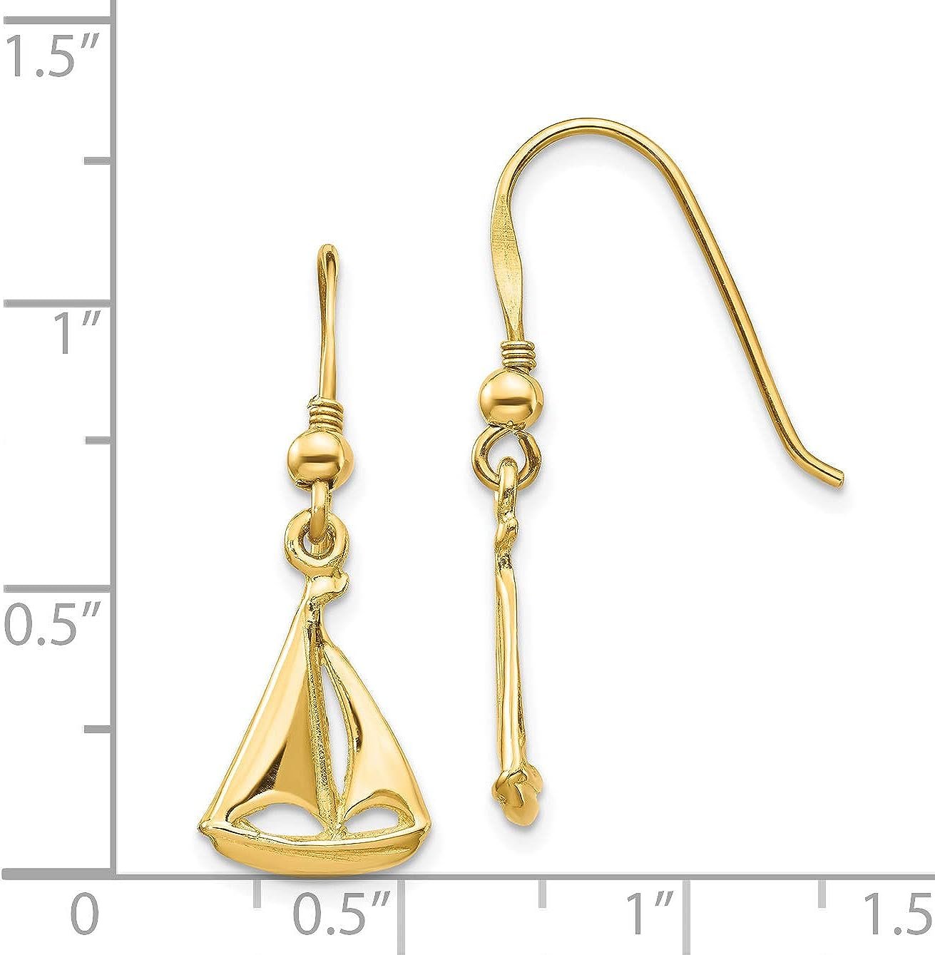 14K Yellow Gold Sailboat Shepherd Hook Earrings - 30.8mm