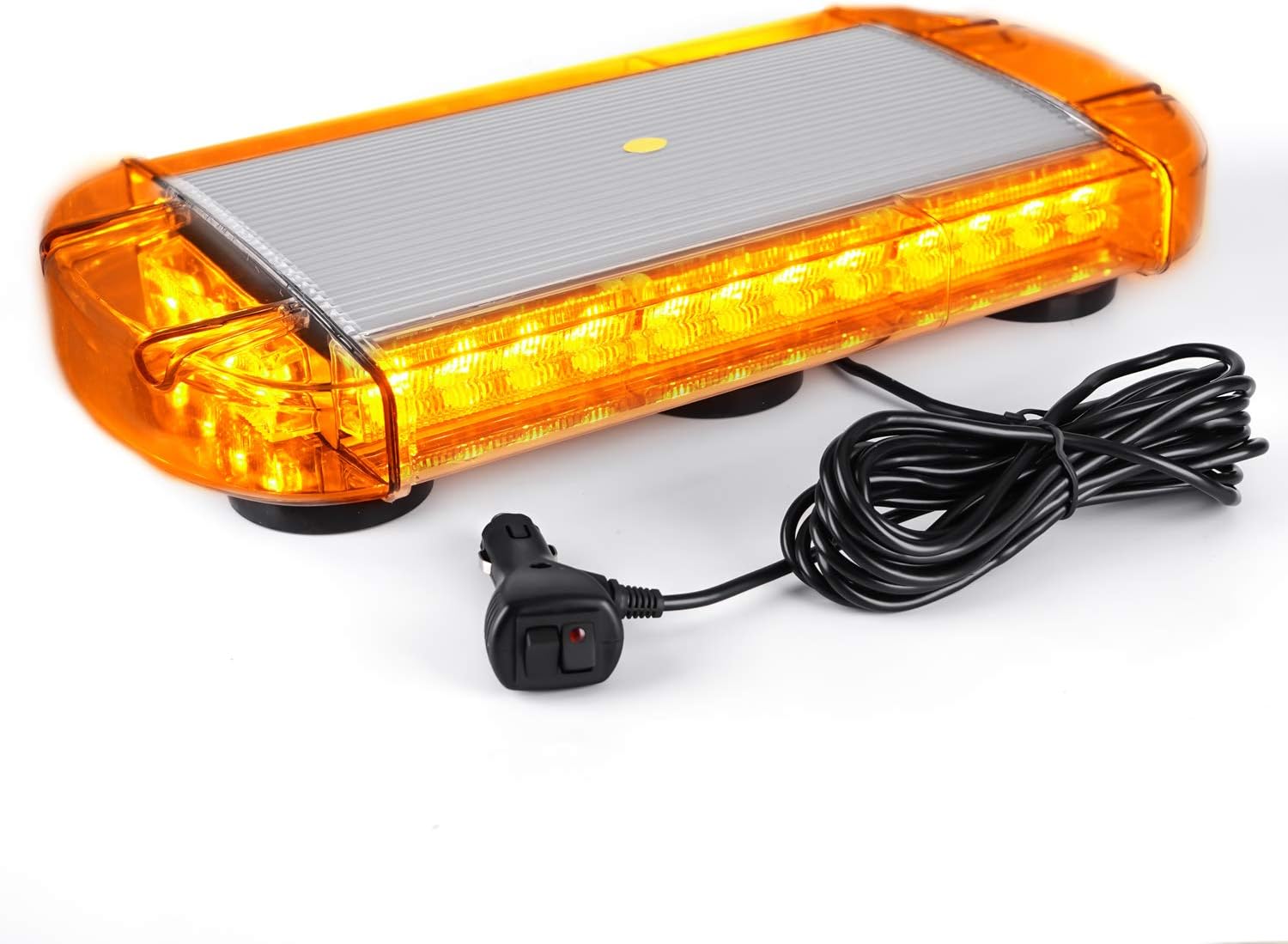 VKGAT 17 Inch 32 LED Roof Top Strobe Lights, Emergency Hazard Warning Safety Flashing Strobe Light Bar for Truck Car Vehicle, With Strong Magnet Base (Amber/White/Amber) Pack of 2