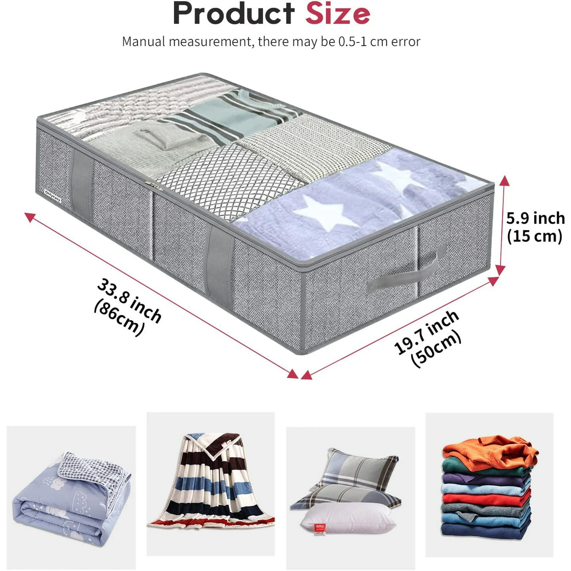 Foldable Underbed Bags - Blankets Clothes Comforters Storage Bag Breathable Zippered Organizer for Bedroom with Clear Window