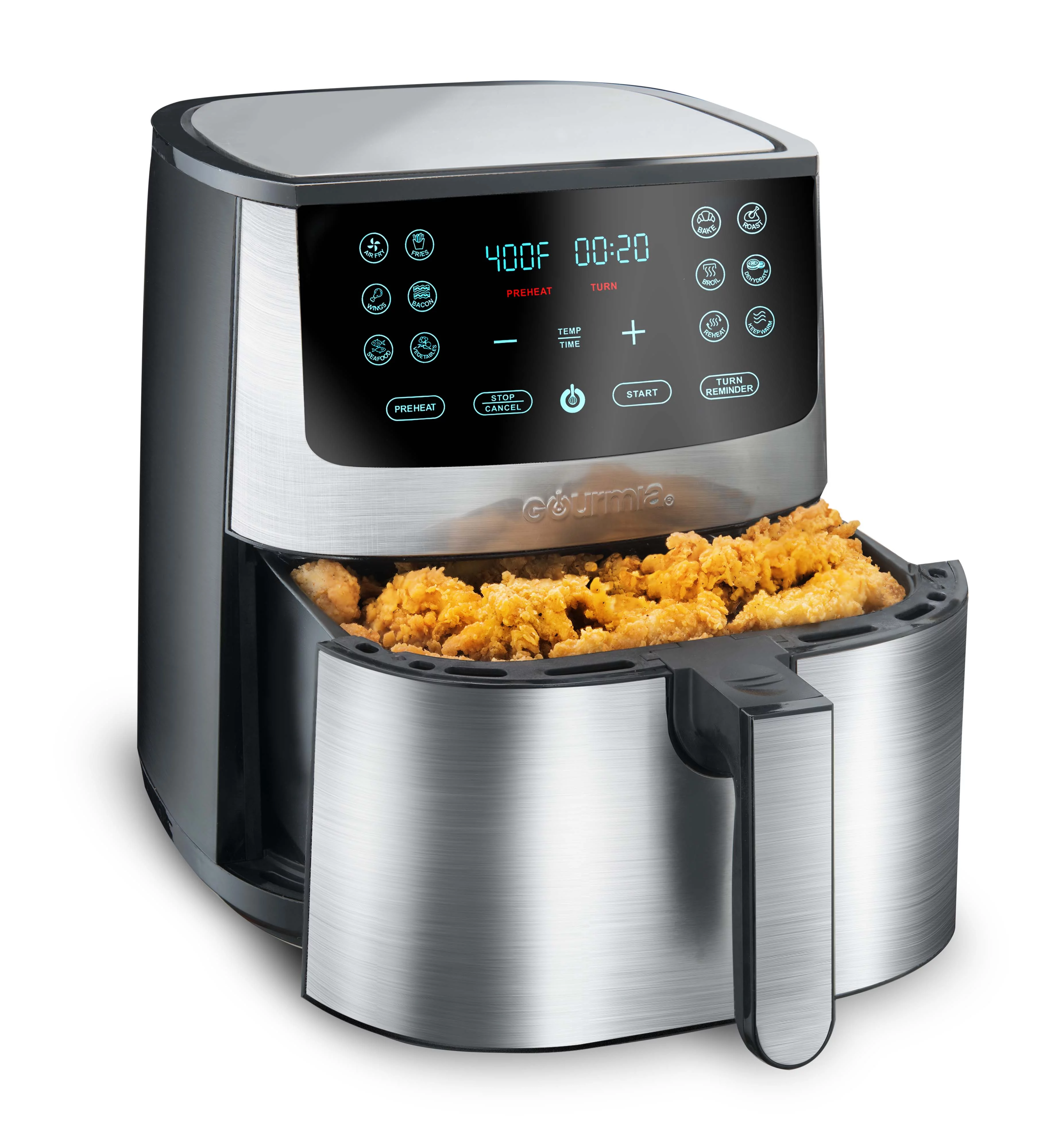 Gourmia 8-Qt Digital Air Fryer with Guided Cooking, Stainless Steel, 13.5 High, New