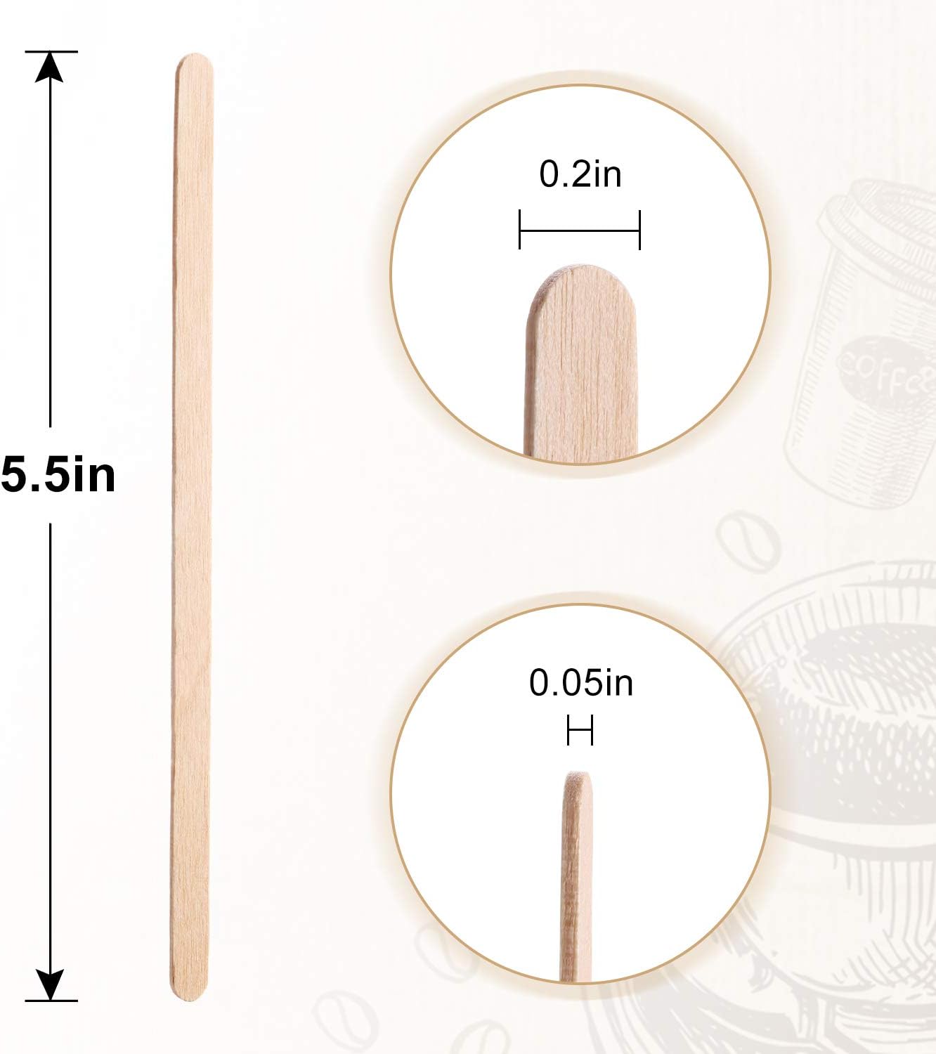 HLSN Wooden Stir Sticks-Disposable Drink Stirrer Coffee Stirrers, 5.5 Inches 500PCS Individually Wrapped Natural Birch Degradable Food Grade Certification