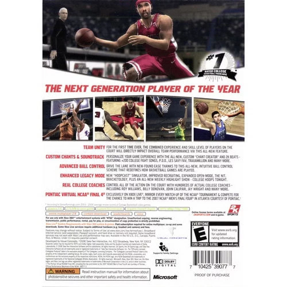 NCAA College Hoops 2K7 Microsoft Xbox 360 Complete