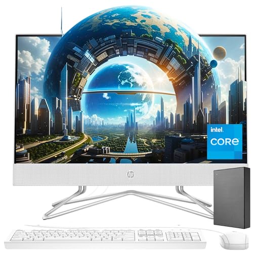 HP 21.5 inch Newest All-in-One Desktop PC, FHD Display, 32GB RAM, 1TB Storage (512GB SSD with 500GB External Hard Drive), Intel Dual-Core Processor, Webcam, Bluetooth, Mouse and Keyboard, Windows 11
