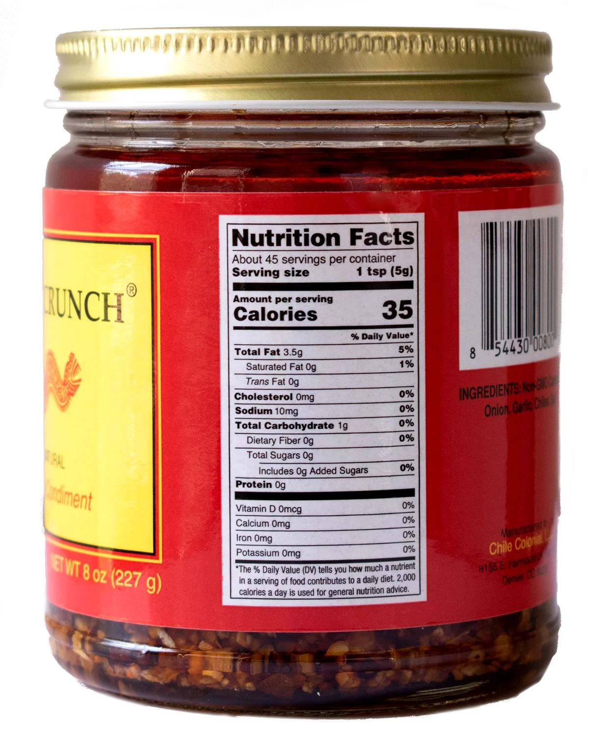 Chile Crunch - A Crunchy All Natural Spicy Condiment (Original) - 1 Jar