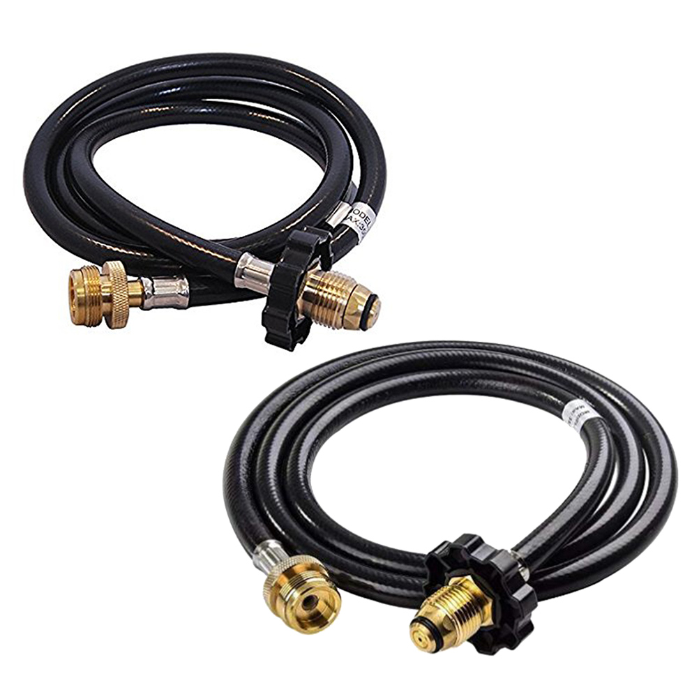 Propane Refill Adapter Picnic Camping Stove Gas Hose Double Sided Adjustable Flat Tank Gas Pipe Adapter Hose 20LB 6 Feet Long Bla