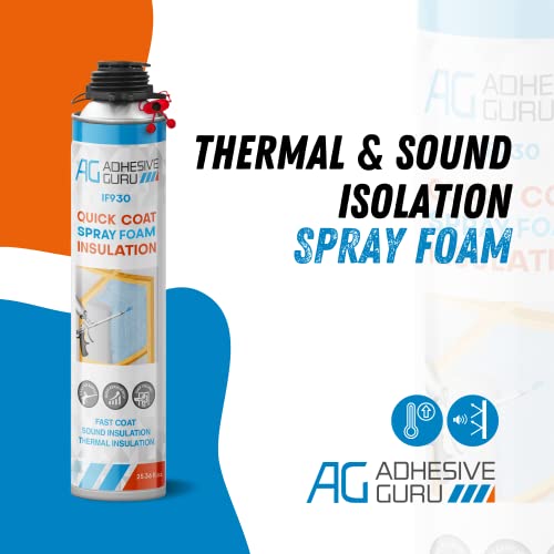 Adhesive Guru Spray Foam Insulation Kit ( 6 x 32.80 oz), Polyurethane Self-Expanding Spray Adhesive Foam, Closed Cell Heat Insulation Foam and Acustic Spray with Foam Cleaner and Dispensing Gun