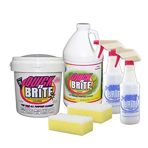Quick N Brite Heavy Duty Whole-House Cleaning Kit with (1) 64 oz Liquid, (1) 80 oz Paste, (2) 16 oz Mixing Spray Bottles, and (2) Sponges, 6 Piece Set
