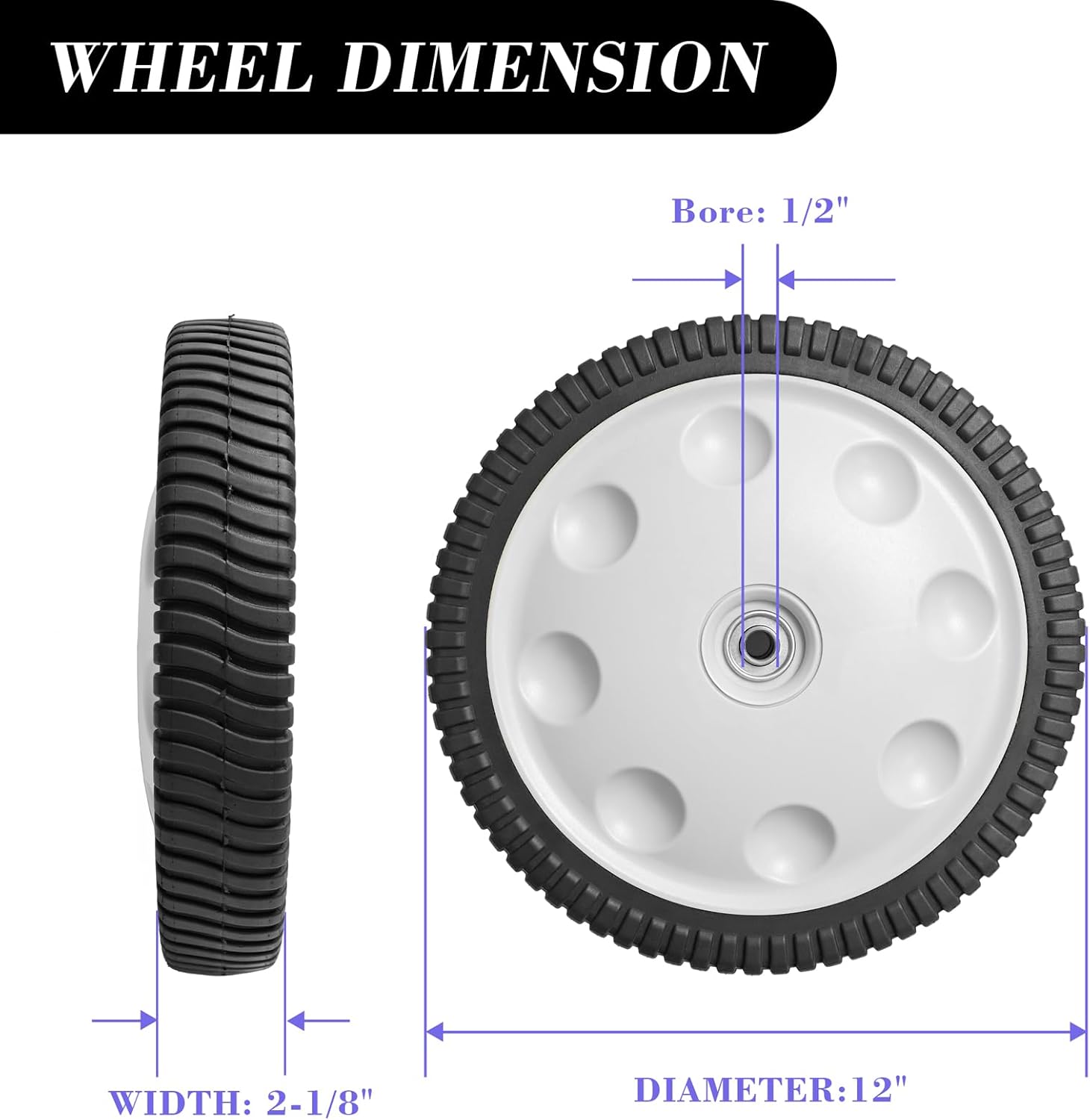Cluparis 12 Inch Rear Wheel Replacement for MTD 734-04019 734-04127, S-Wave Wheel Tire Compatible with Most Troy Bilt Walk-Behind Push Lawn Mower, 1 Pack