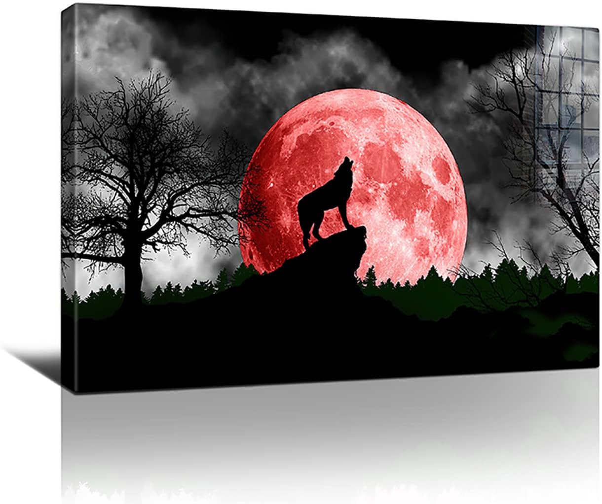 Wolf Canvas Print Wall Art Moon And Howling Wolf Painting Wall Decor Modern Artwork Framed Ready To Hang For Office Living Room Bedroom Kitchen Home Decorations 16x24 Inch